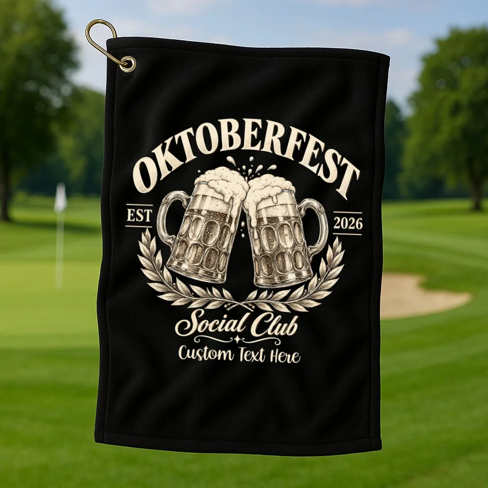 October fest 2026 Social Club Custom Text – Personalized Beer Mug Festival Golf Towel - Front 1