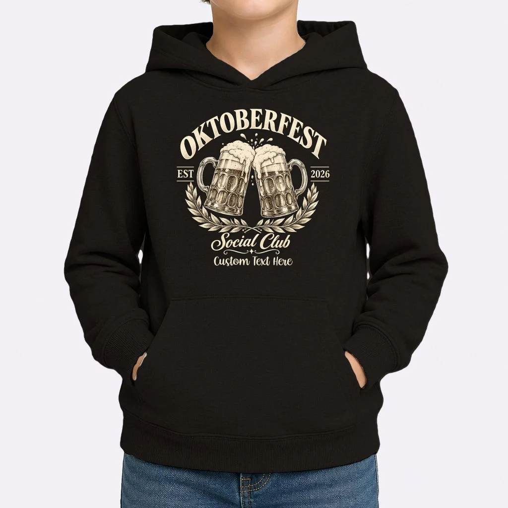 October fest 2026 Social Club Custom Text – Personalized Beer Mug Festival Kids Hoodie - Front 1
