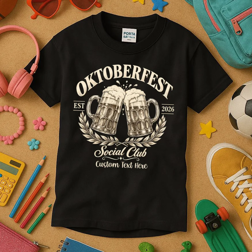October fest 2026 Social Club Custom Text – Personalized Beer Mug Festival Kids T-Shirt - Front 2
