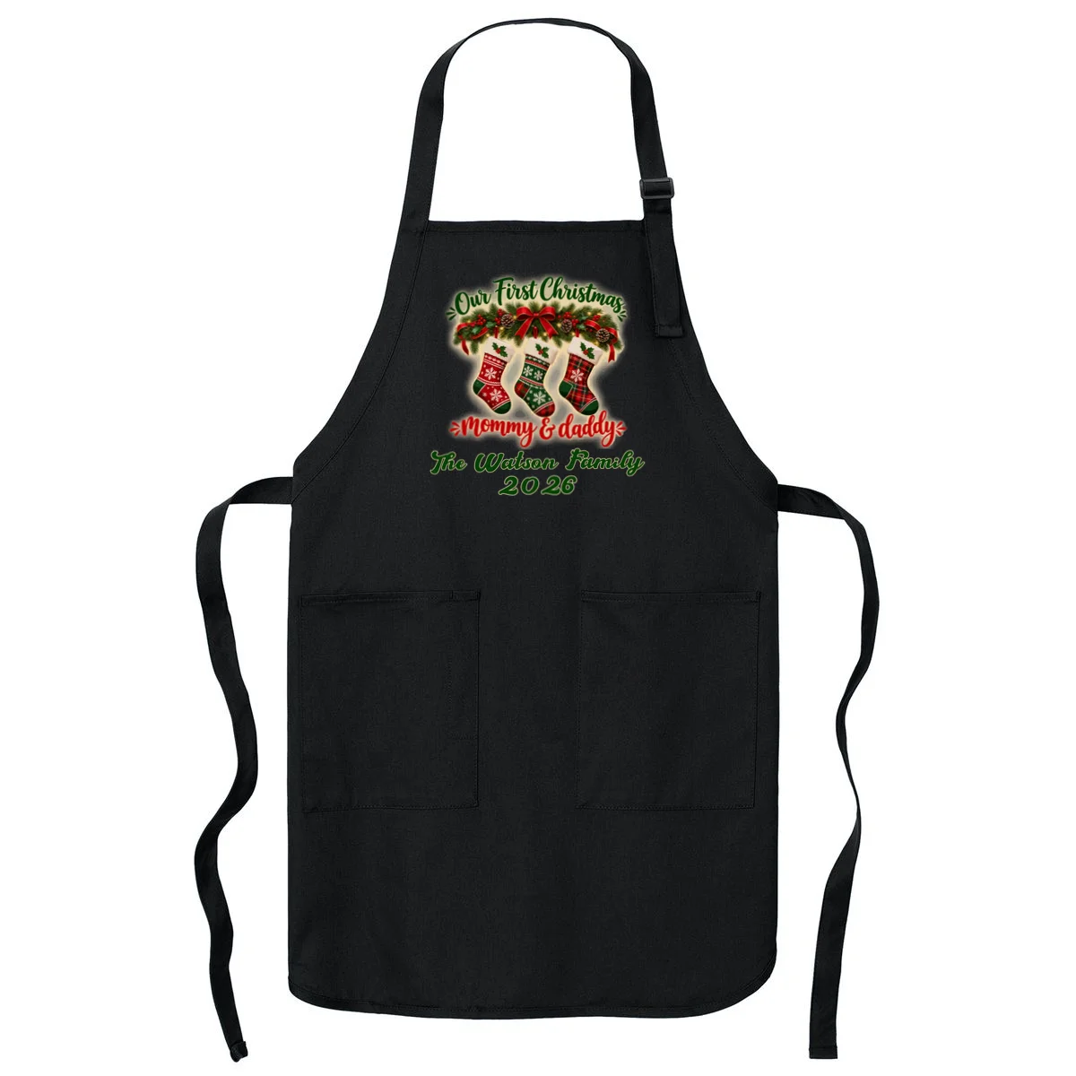 Personalized Our First Christmas as Mommy & Daddy Custom Name Apron - Front