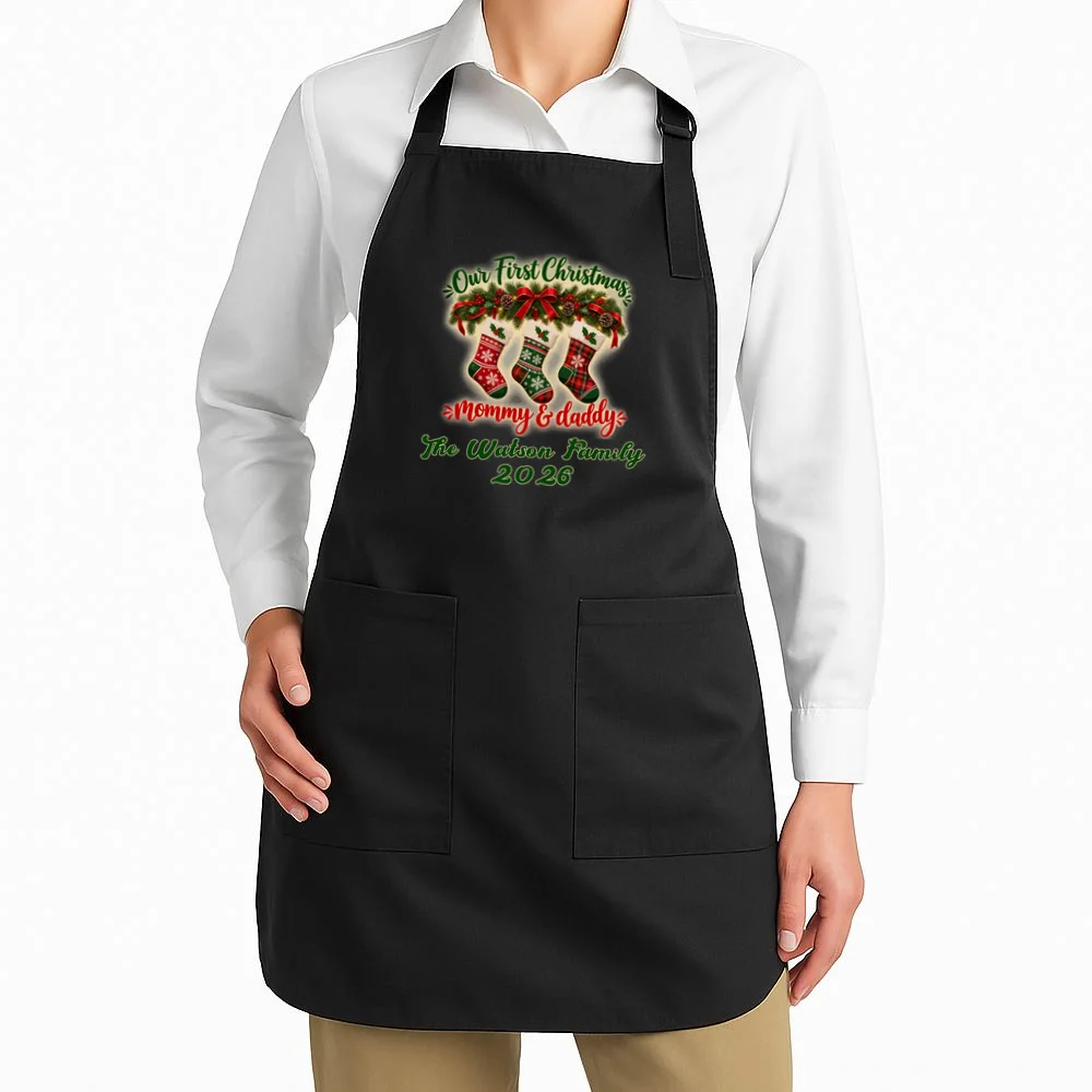 Personalized Our First Christmas as Mommy & Daddy Custom Name Apron - Front 1