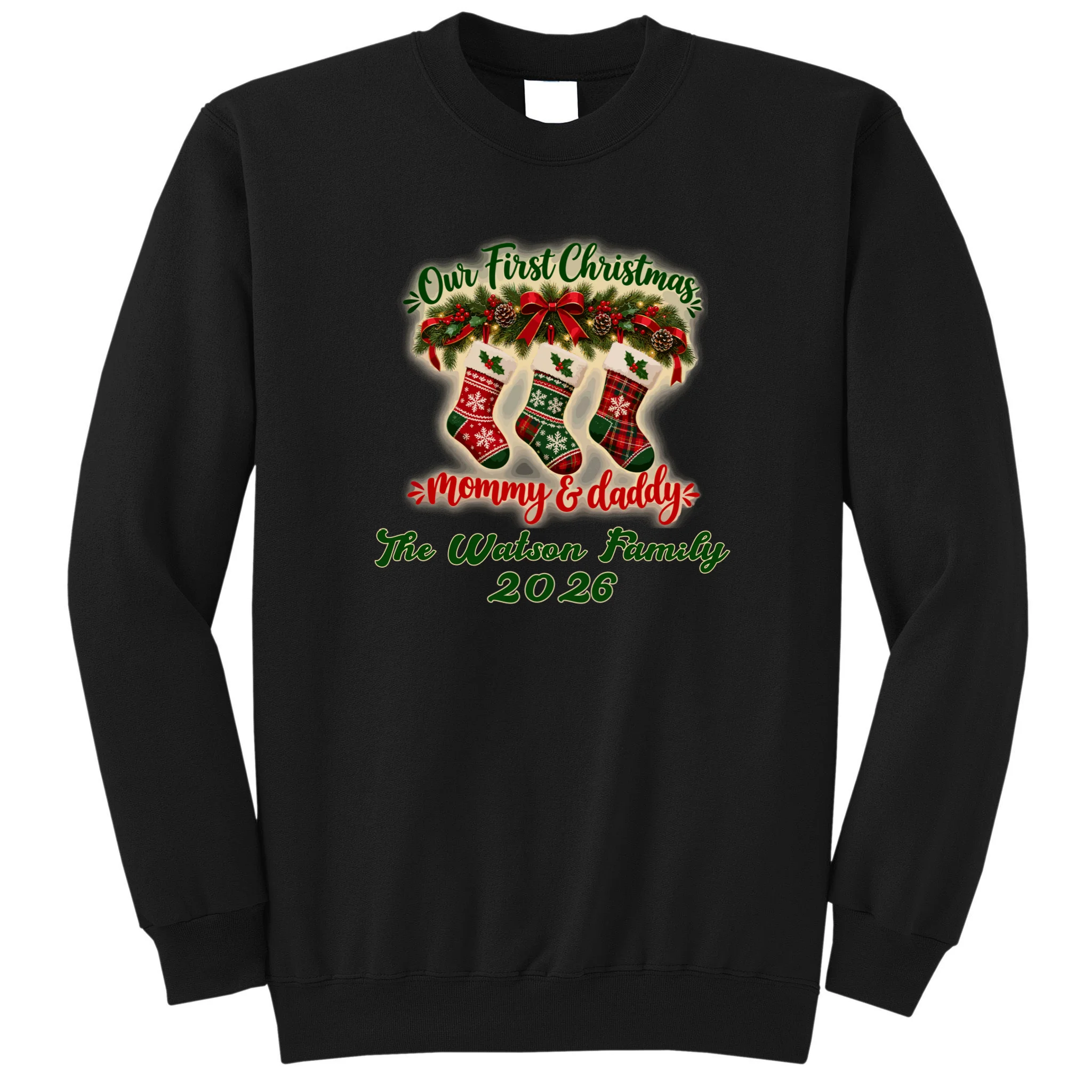 Personalized Our First Christmas as Mommy & Daddy Custom Name Men's Sweatshirt - Front