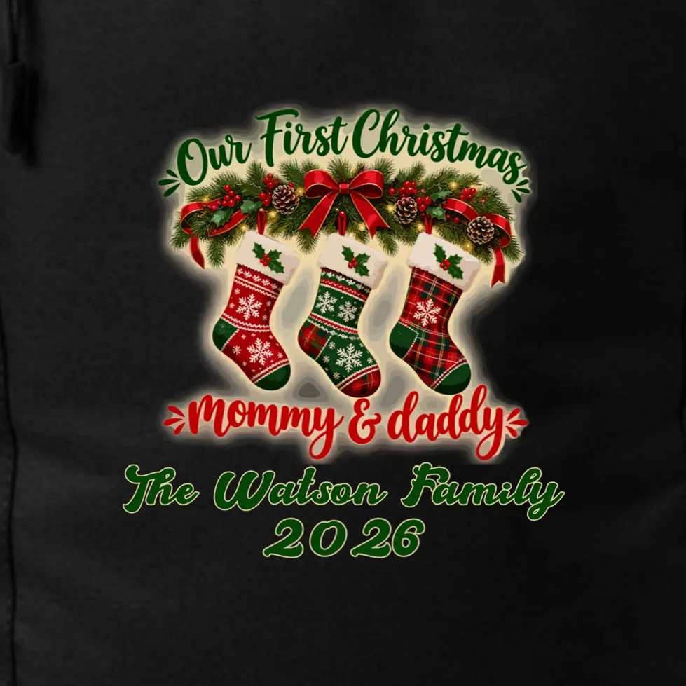 Personalized Our First Christmas as Mommy & Daddy Custom Name Backpack - Front - Close-up