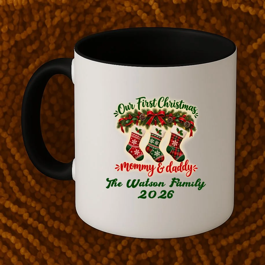Personalized Our First Christmas as Mommy & Daddy Custom Name Mug - Front 1