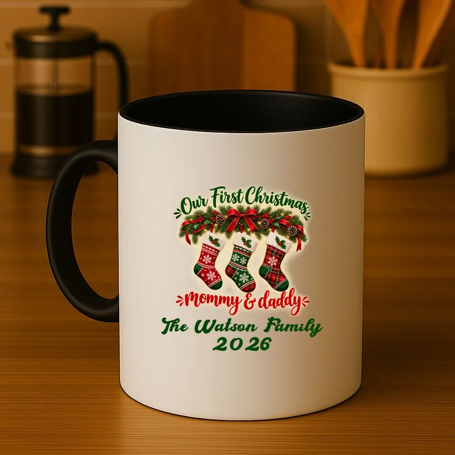 Personalized Our First Christmas as Mommy & Daddy Custom Name Mug - Front 3