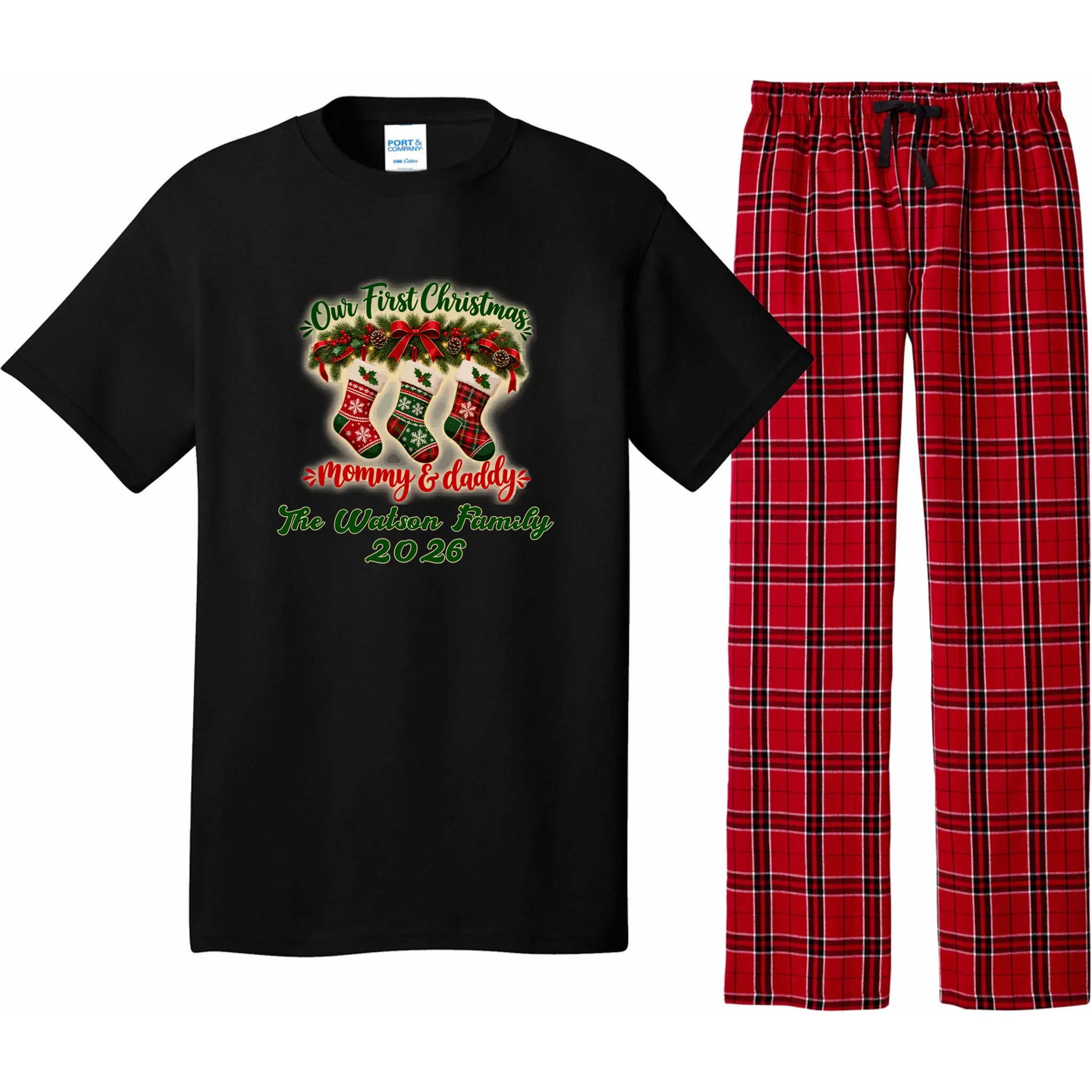 Personalized Our First Christmas as Mommy & Daddy Custom Name Men's Pajamas - Front