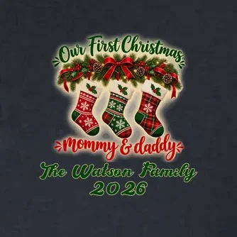 Personalized Our First Christmas as Mommy & Daddy Custom Name Men's Polo - Front - Close-up