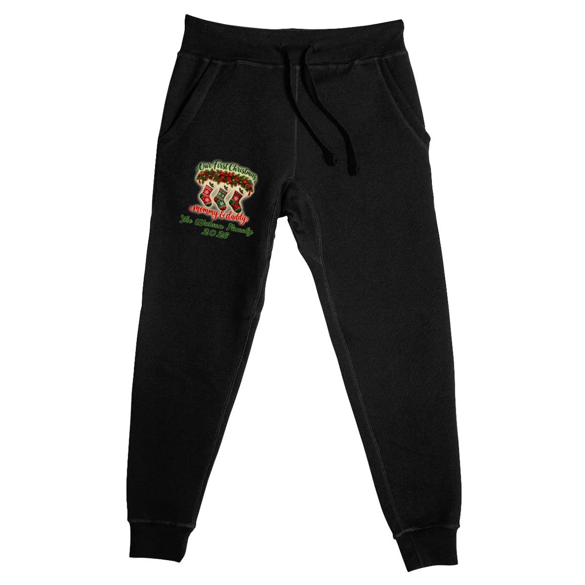 Personalized Our First Christmas as Mommy & Daddy Custom Name Men's Sweatpants - Front