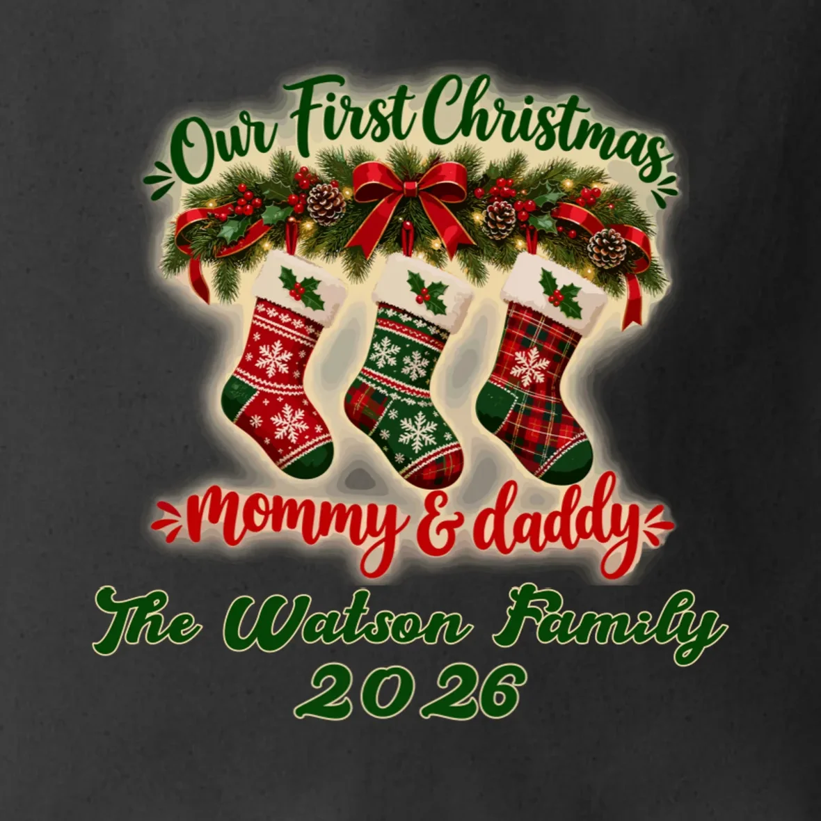 Personalized Our First Christmas as Mommy & Daddy Custom Name Tote Bag - Front - Close-up