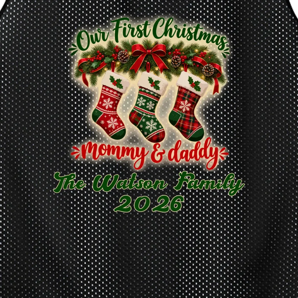 Personalized Our First Christmas as Mommy & Daddy Custom Name Men's Basketball Jersey - Front - Close-up