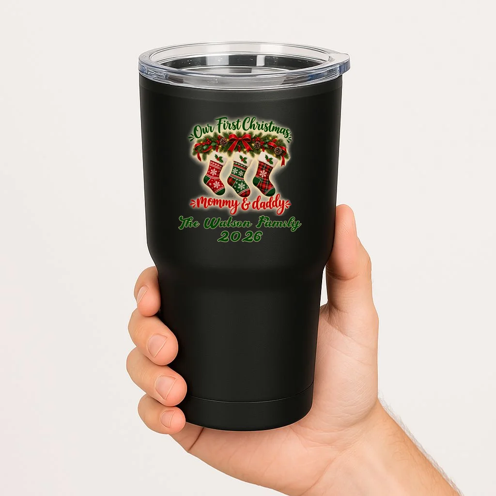 Personalized Our First Christmas as Mommy & Daddy Custom Name 20oz Tumbler - Front 1