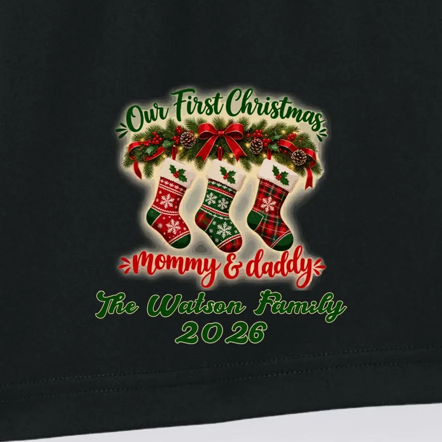 Personalized Our First Christmas as Mommy & Daddy Custom Name Men's Shorts - Front - Close-up