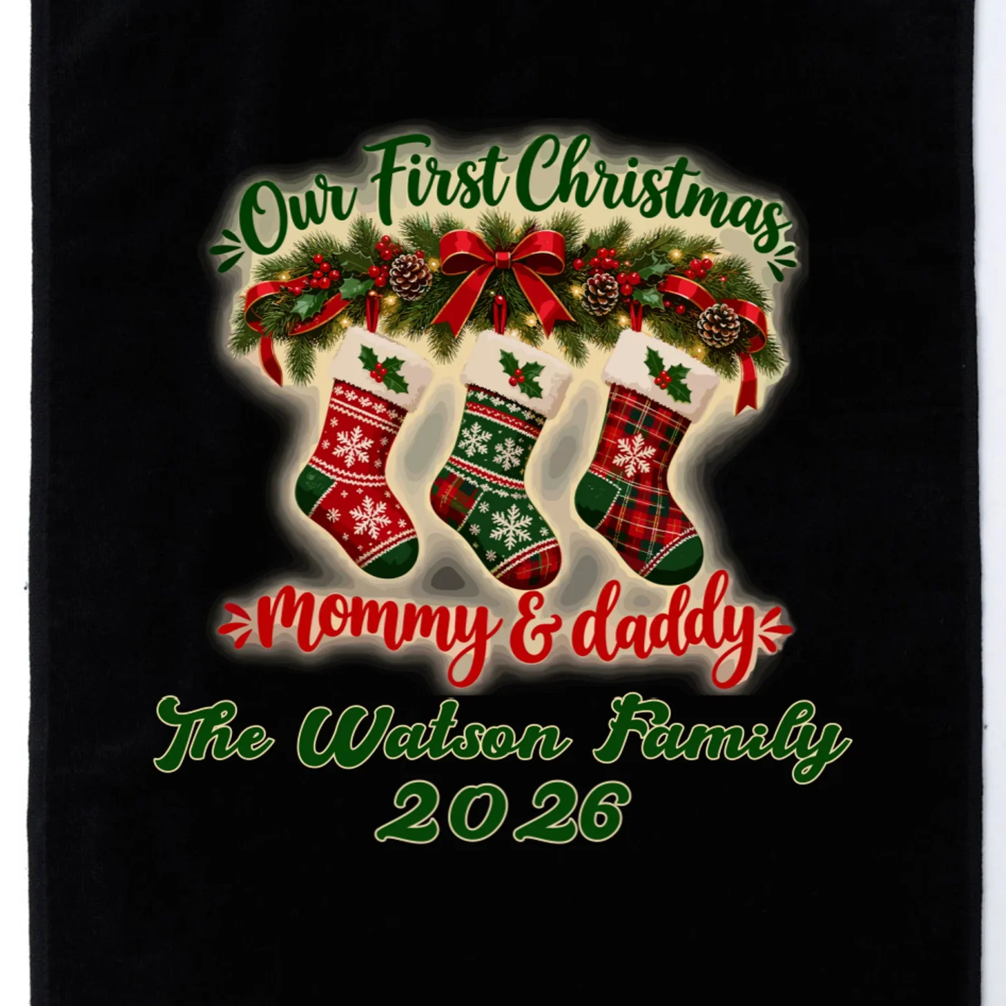 Personalized Our First Christmas as Mommy & Daddy Custom Name Golf Towel - Front - Close-up