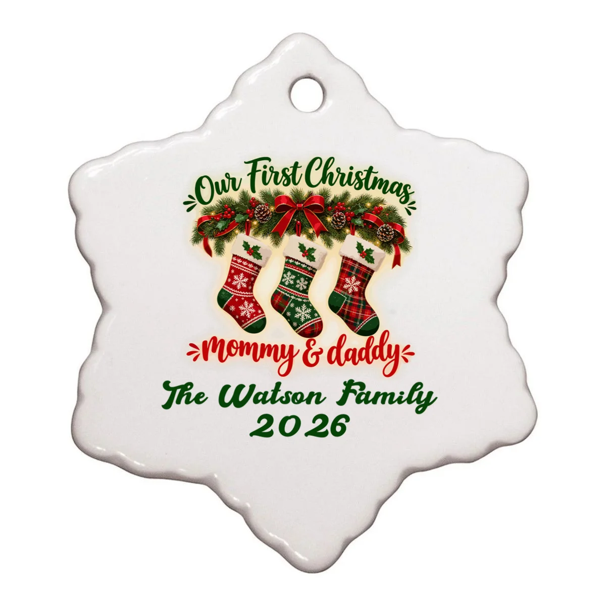 Personalized Our First Christmas as Mommy & Daddy Custom Name Ornament - Front