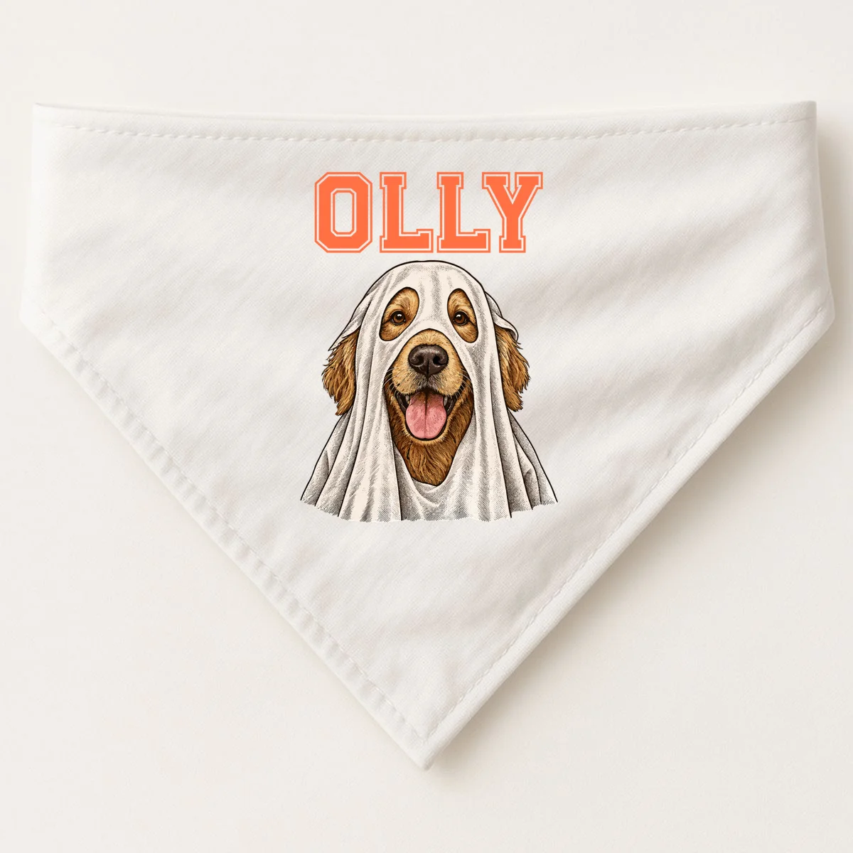 Custom Halloween Ghost Pet Portrait with Name – Personalized Spooky Dog & Cat Dog Bandana - Front