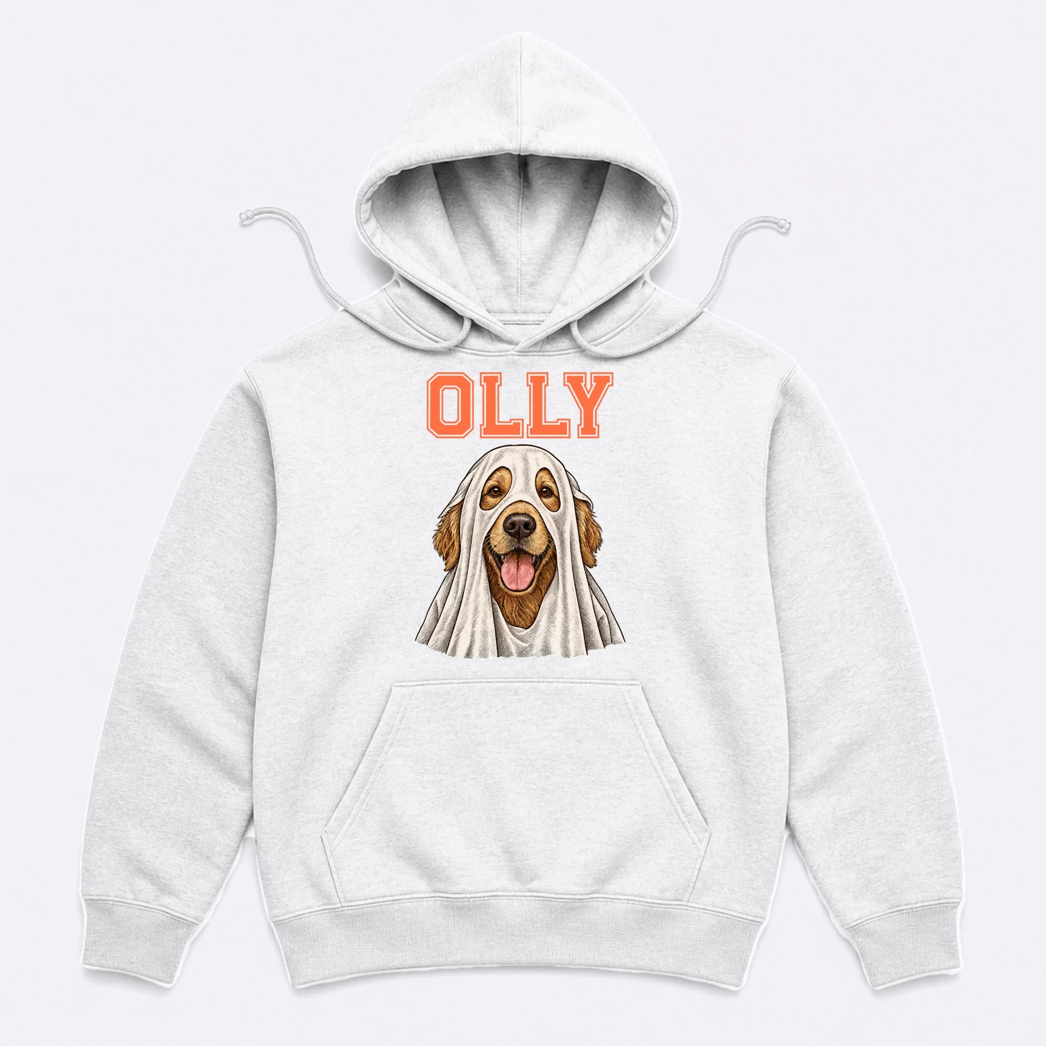 Custom Halloween Ghost Pet Portrait with Name – Personalized Spooky Dog & Cat Men's Hoodie - Front