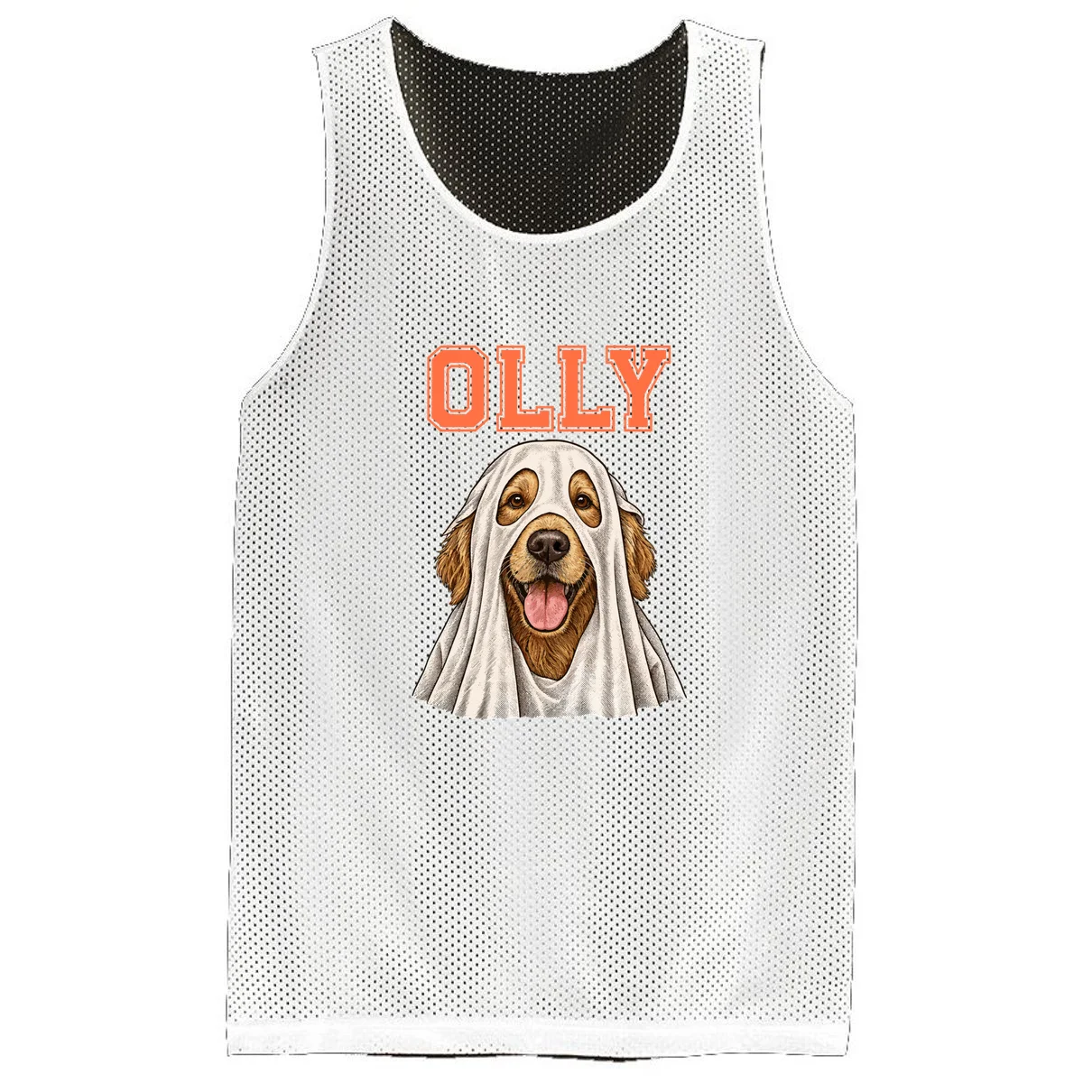 Custom Halloween Ghost Pet Portrait with Name – Personalized Spooky Dog & Cat Men's Basketball Jersey - Front