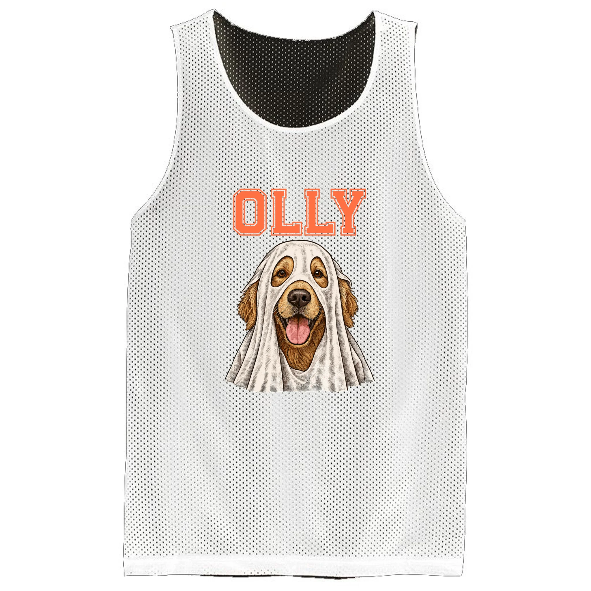 Custom Halloween Ghost Pet Portrait with Name – Personalized Spooky Dog & Cat Men's Basketball Jersey - Front