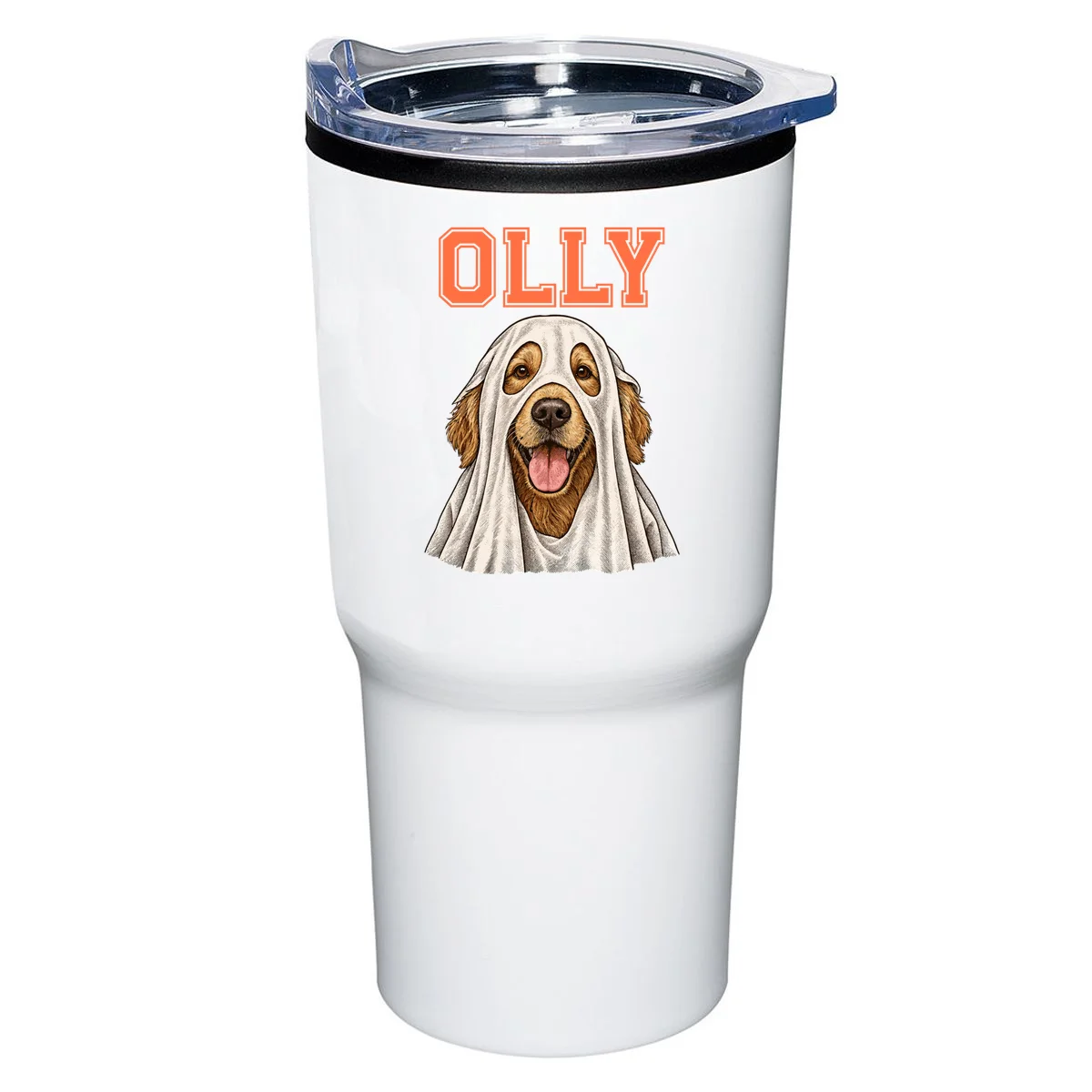 Custom Halloween Ghost Pet Portrait with Name – Personalized Spooky Dog & Cat 20oz Tumbler - Front