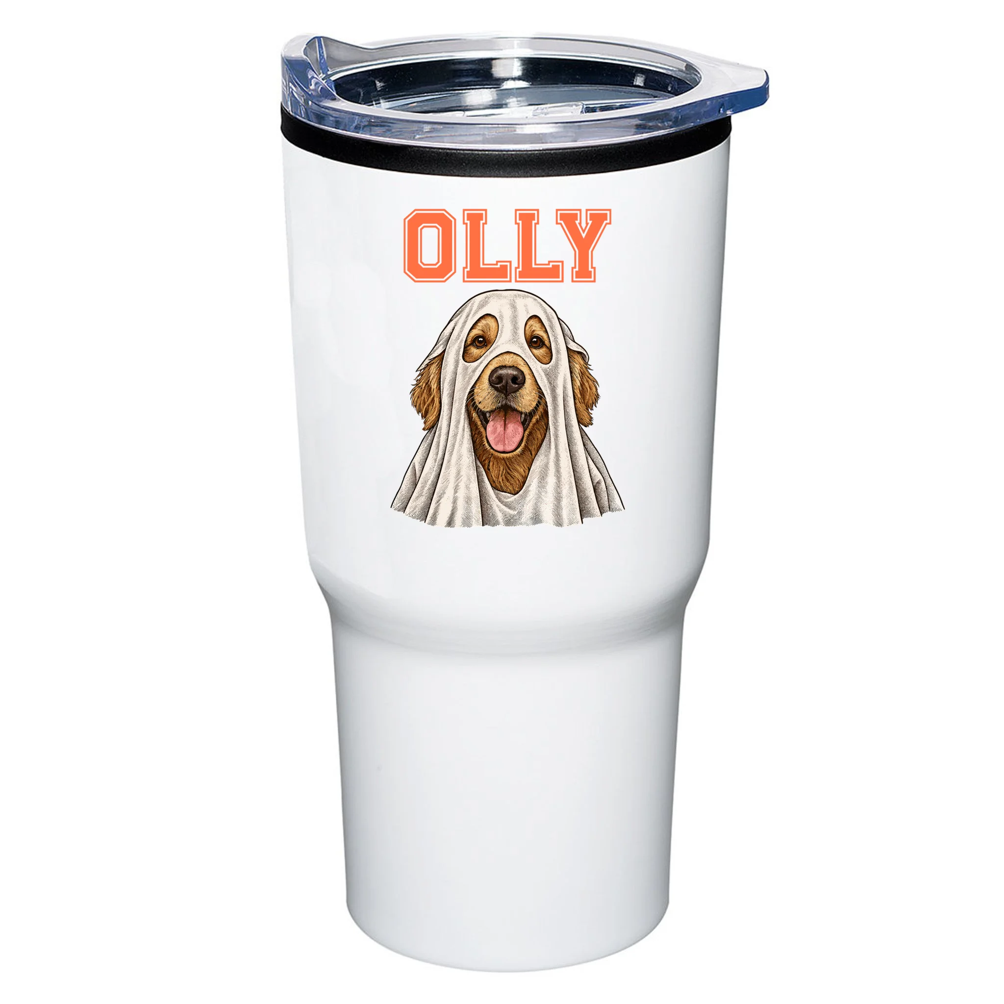 Custom Halloween Ghost Pet Portrait with Name – Personalized Spooky Dog & Cat 20oz Tumbler - Front