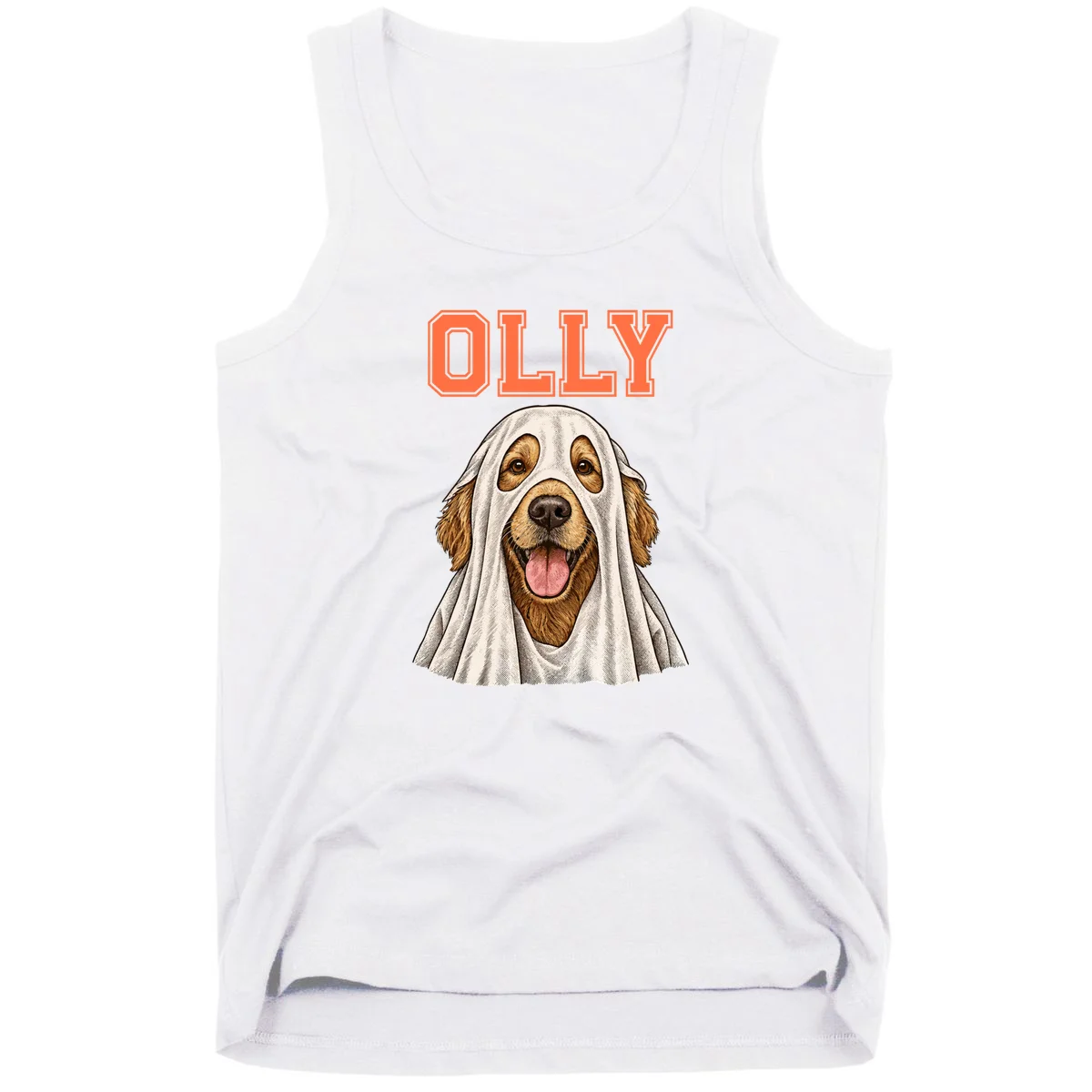 Custom Halloween Ghost Pet Portrait with Name – Personalized Spooky Dog & Cat Men's Tank Top - Front