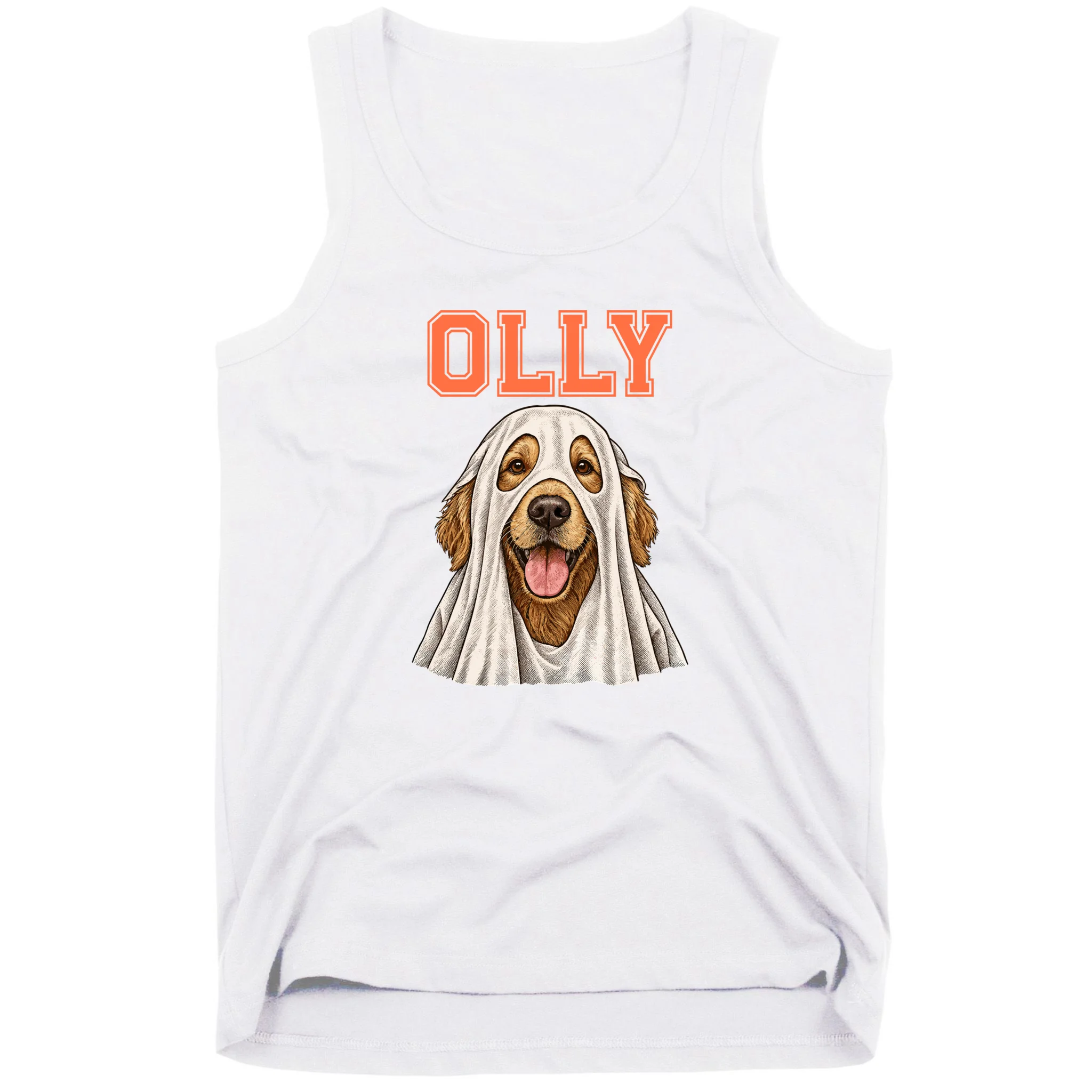 Custom Halloween Ghost Pet Portrait with Name – Personalized Spooky Dog & Cat Men's Tank Top - Front