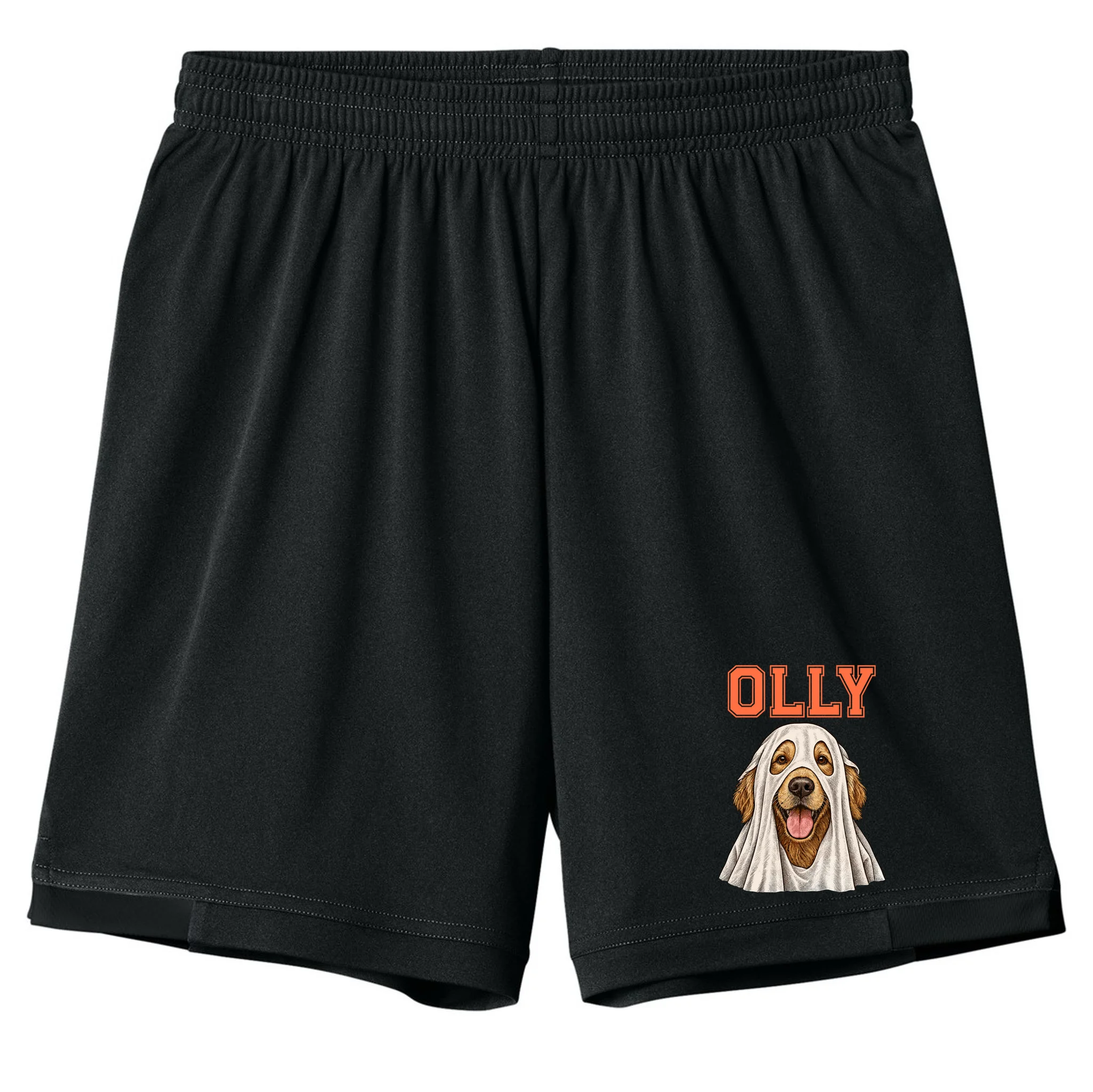 Custom Halloween Ghost Pet Portrait with Name – Personalized Spooky Dog & Cat Shirt Kids Shorts - Front