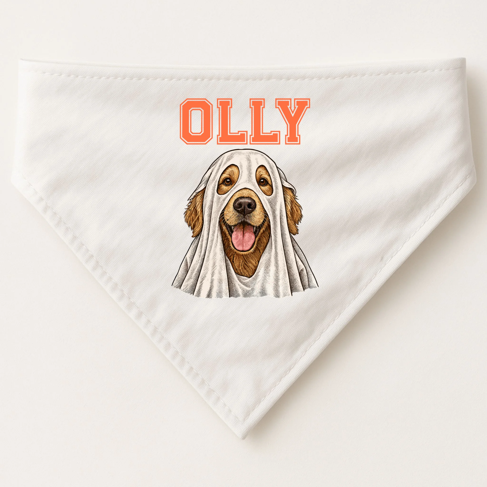 Custom Halloween Ghost Pet Portrait with Name – Personalized Spooky Dog & Cat Shirt Dog Bandana - Front