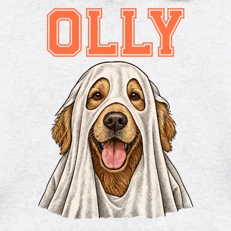 Custom Halloween Ghost Pet Portrait with Name – Personalized Spooky Dog & Cat Shirt Men's Hoodie - Front - Close-up