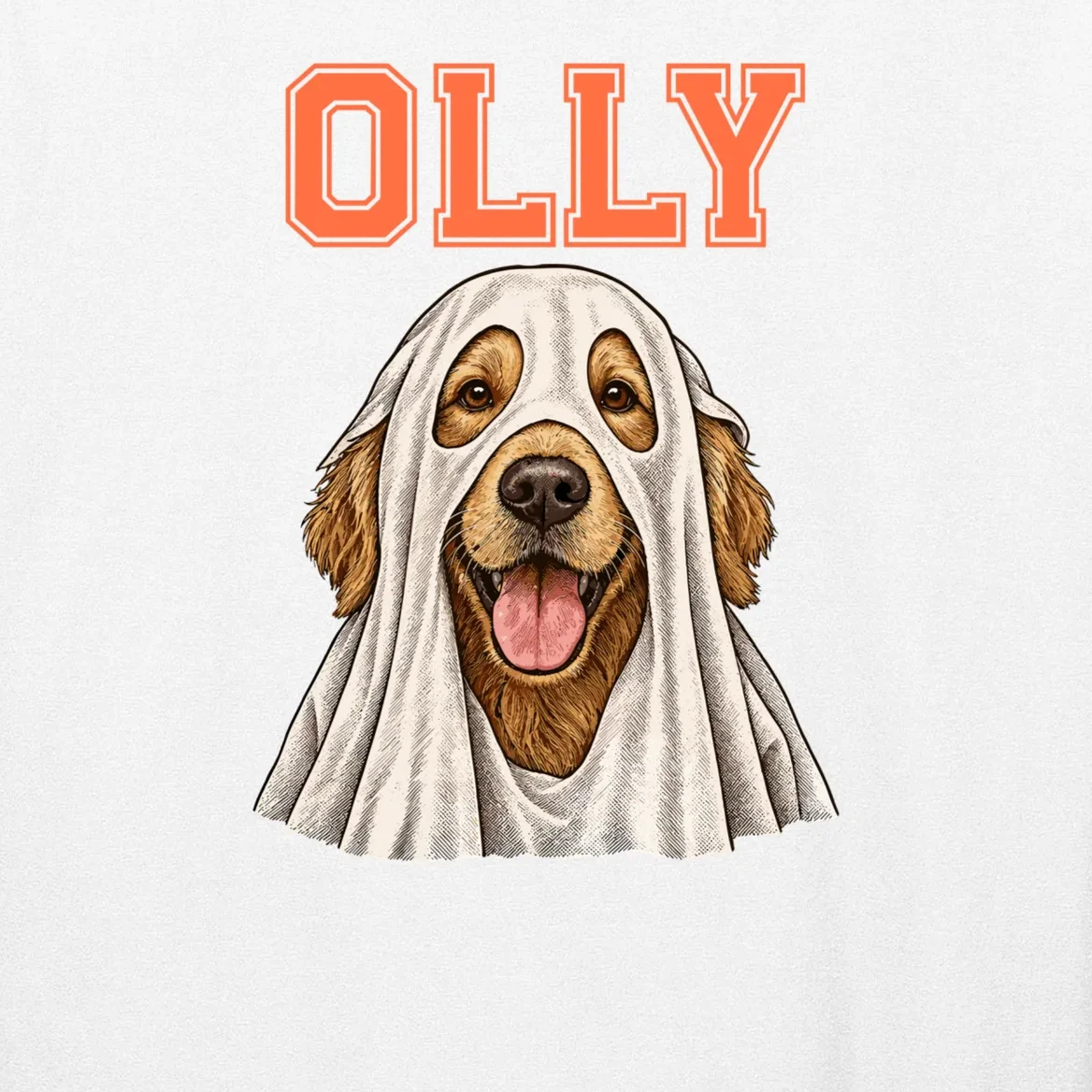Custom Halloween Ghost Pet Portrait with Name – Personalized Spooky Dog & Cat Shirt Men's Long Sleeve Shirt - Front - Close-up
