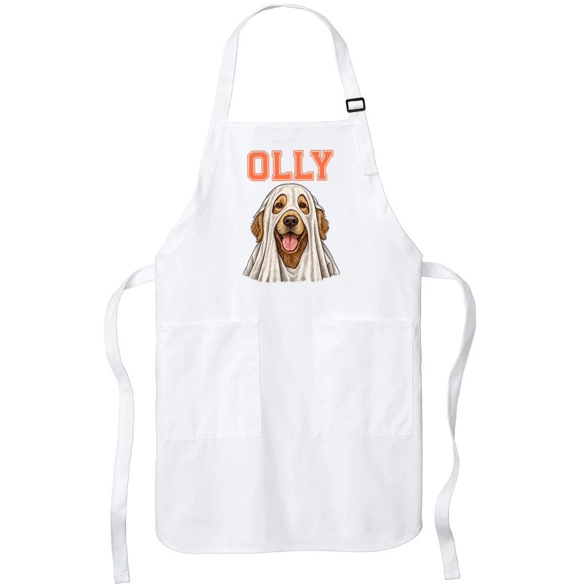 Custom Halloween Ghost Pet Portrait with Name – Personalized Spooky Dog & Cat Shirt Apron - Front
