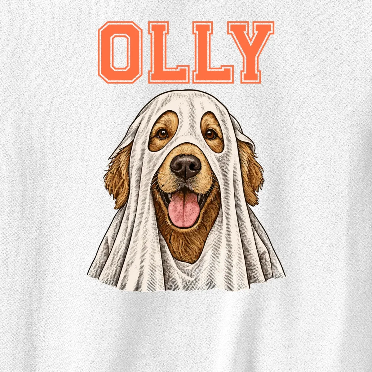 Custom Halloween Ghost Pet Portrait with Name – Personalized Spooky Dog & Cat Shirt Men's Sweatshirt - Front - Close-up