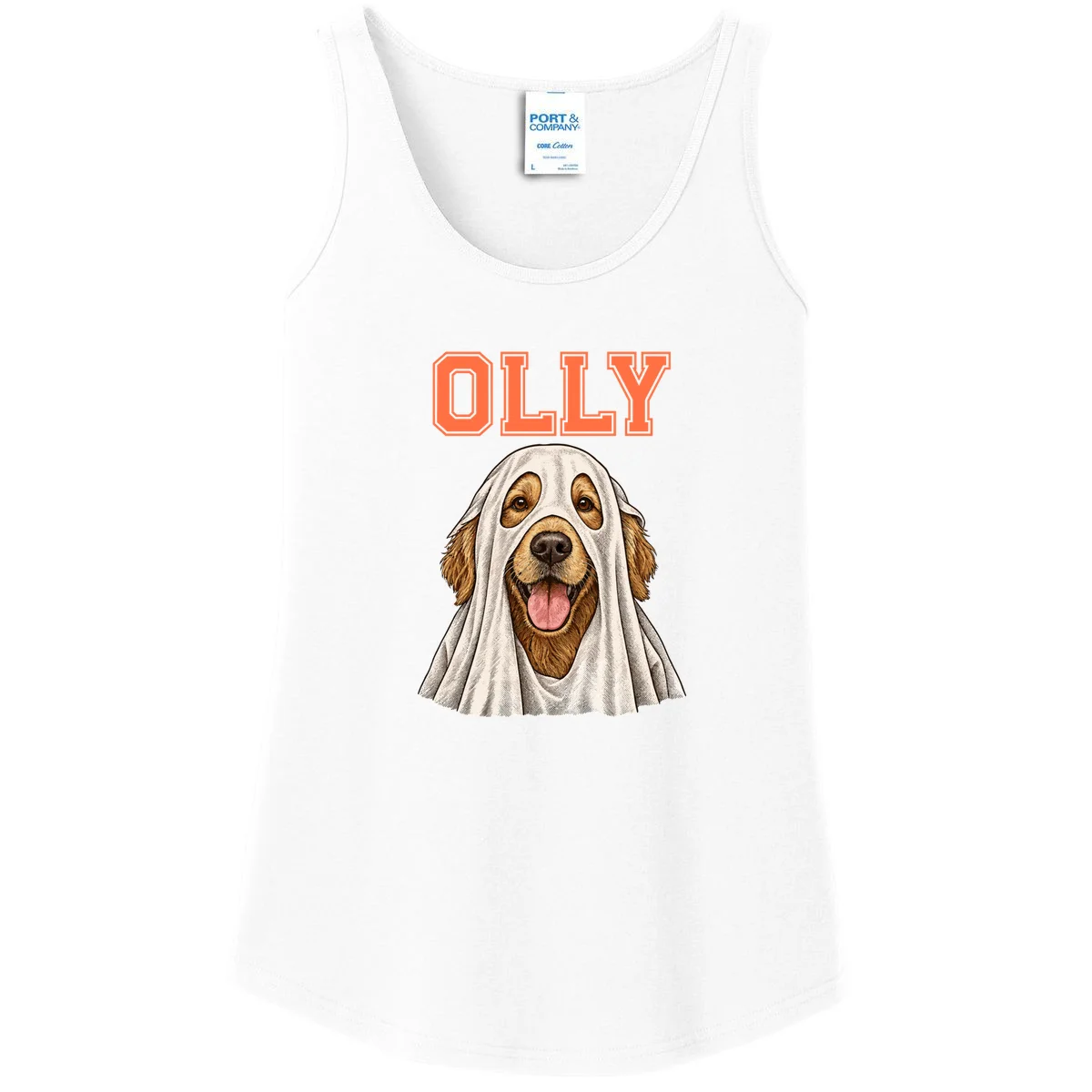 Custom Halloween Ghost Pet Portrait with Name – Personalized Spooky Dog & Cat Shirt Women's Tank Top - Front