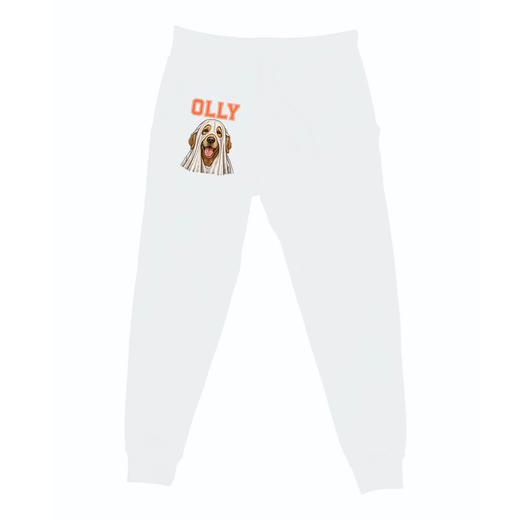 Custom Halloween Ghost Pet Portrait with Name – Personalized Spooky Dog & Cat Shirt Men's Sweatpants - Front