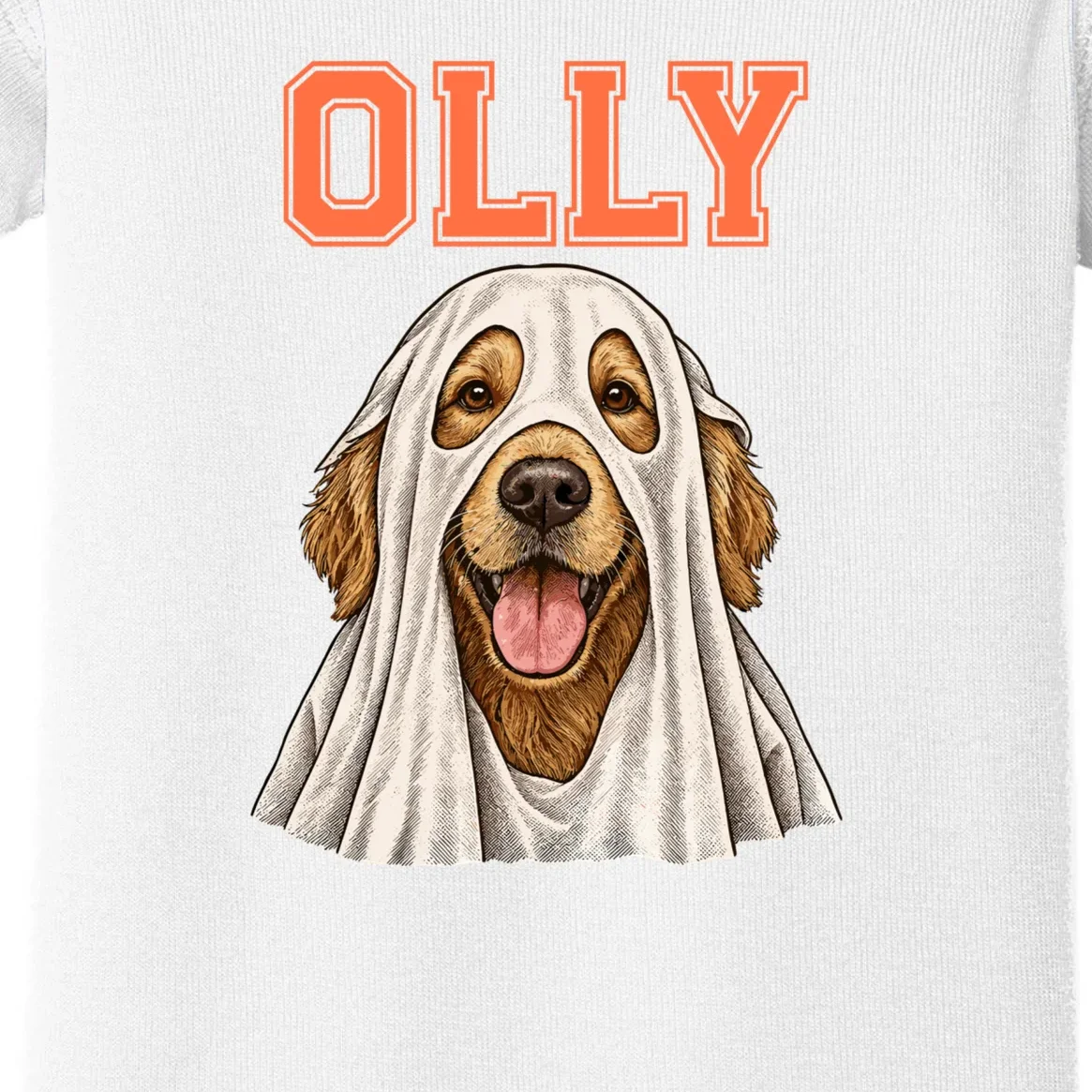 Custom Halloween Ghost Pet Portrait with Name – Personalized Spooky Dog & Cat Shirt Baby Bodysuit - Front - Close-up