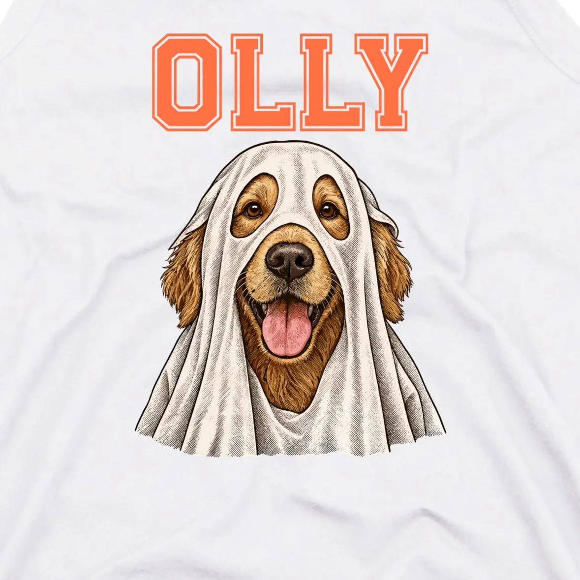 Custom Halloween Ghost Pet Portrait with Name – Personalized Spooky Dog & Cat Shirt Men's Tank Top - Front - Close-up