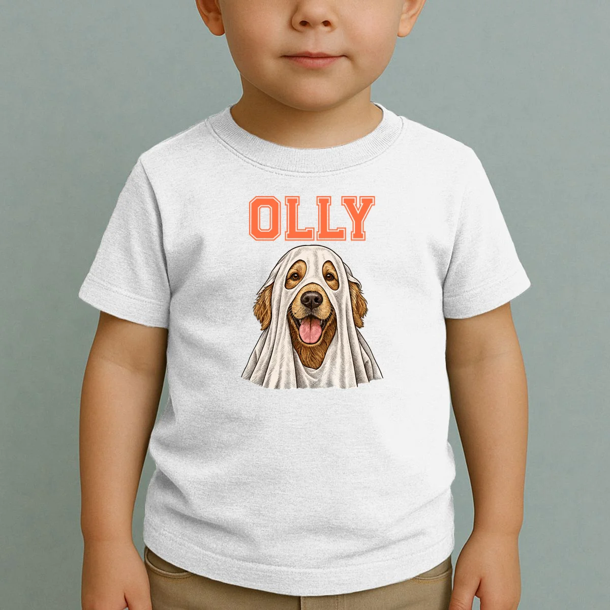 Custom Halloween Ghost Pet Portrait with Name – Personalized Spooky Dog & Cat Shirt Toddler T-Shirt - Front 1