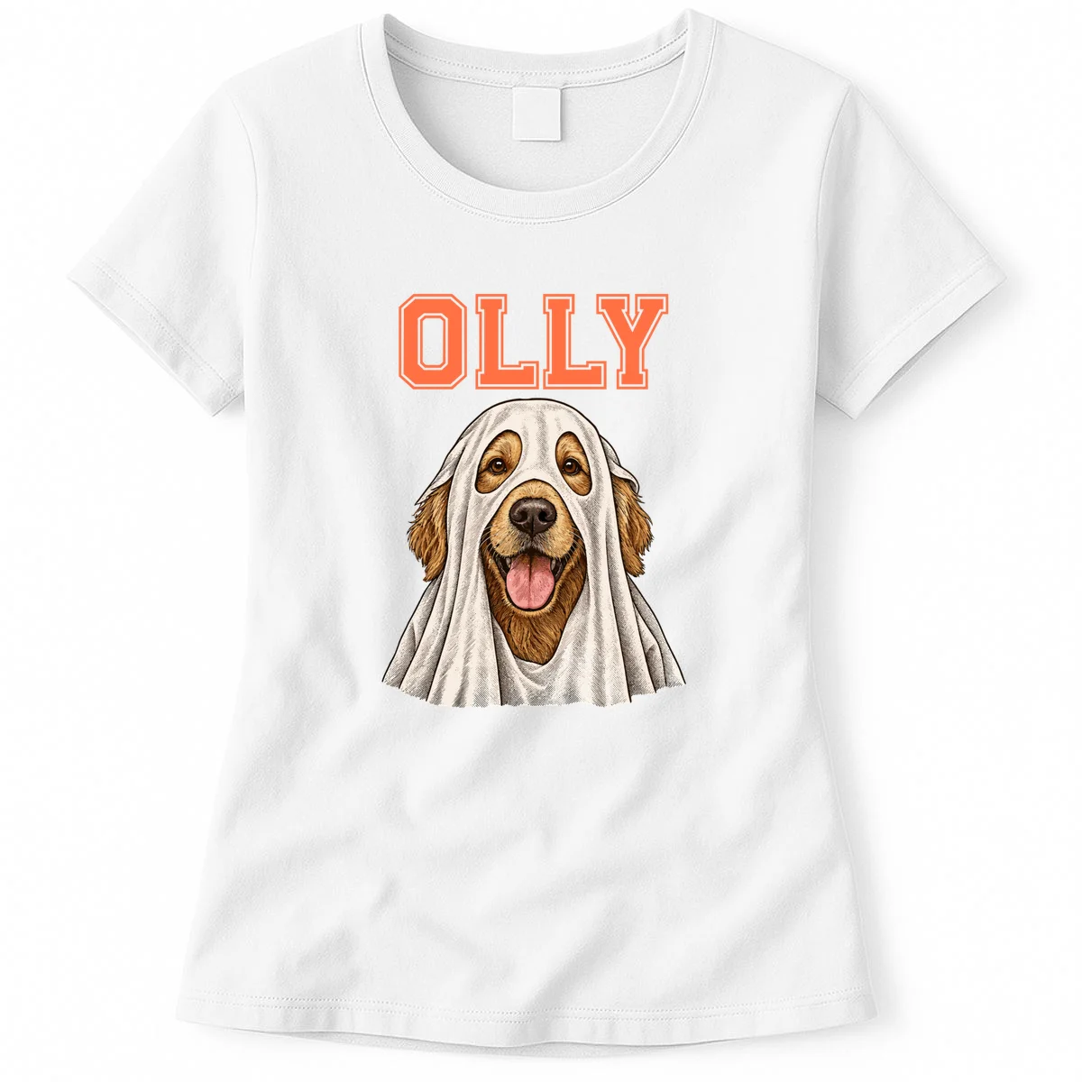 Custom Halloween Ghost Pet Portrait with Name – Personalized Spooky Dog & Cat Shirt Women's T-Shirt - Front