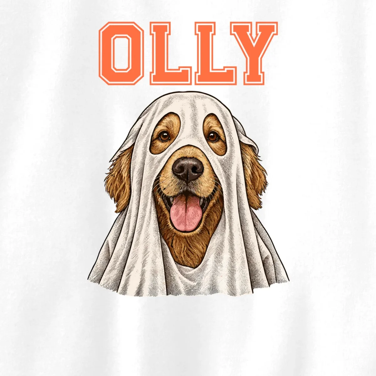 Custom Halloween Ghost Pet Portrait with Name – Personalized Spooky Dog & Cat Shirt Kids Sweatshirt - Front - Close-up