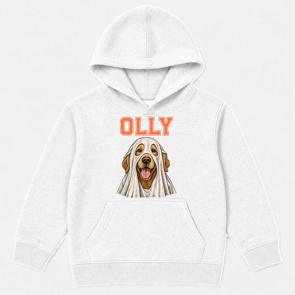 Custom Halloween Ghost Pet Portrait with Name – Personalized Spooky Dog & Cat Shirt Kids Hoodie - Front