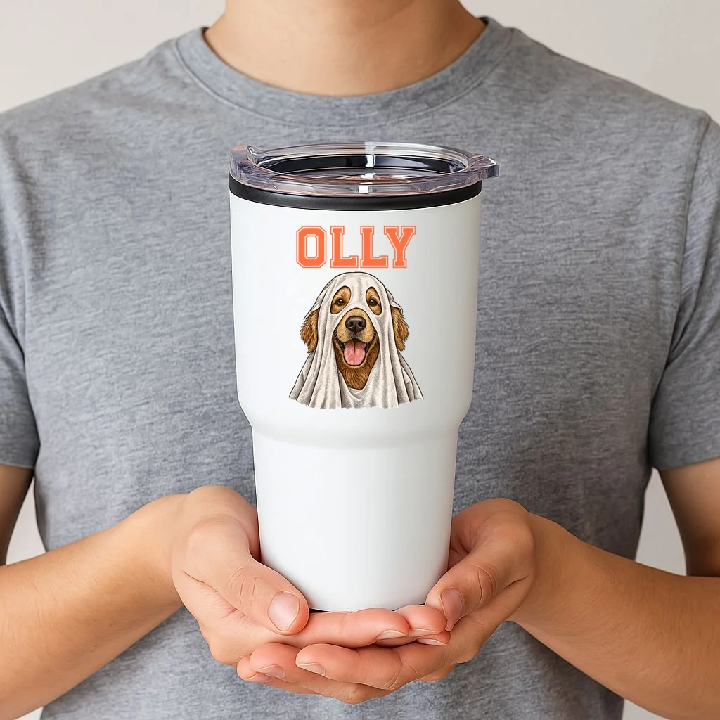 Custom Personalized Pet Portrait Shirt - Custom Dog Name 20oz Tumbler - Front 1