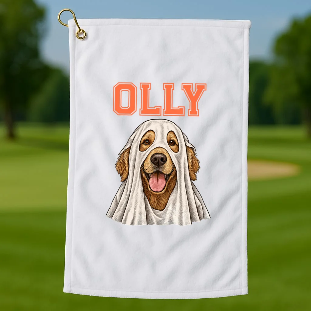 Custom Personalized Pet Portrait Shirt - Custom Dog Name Golf Towel - Front 1