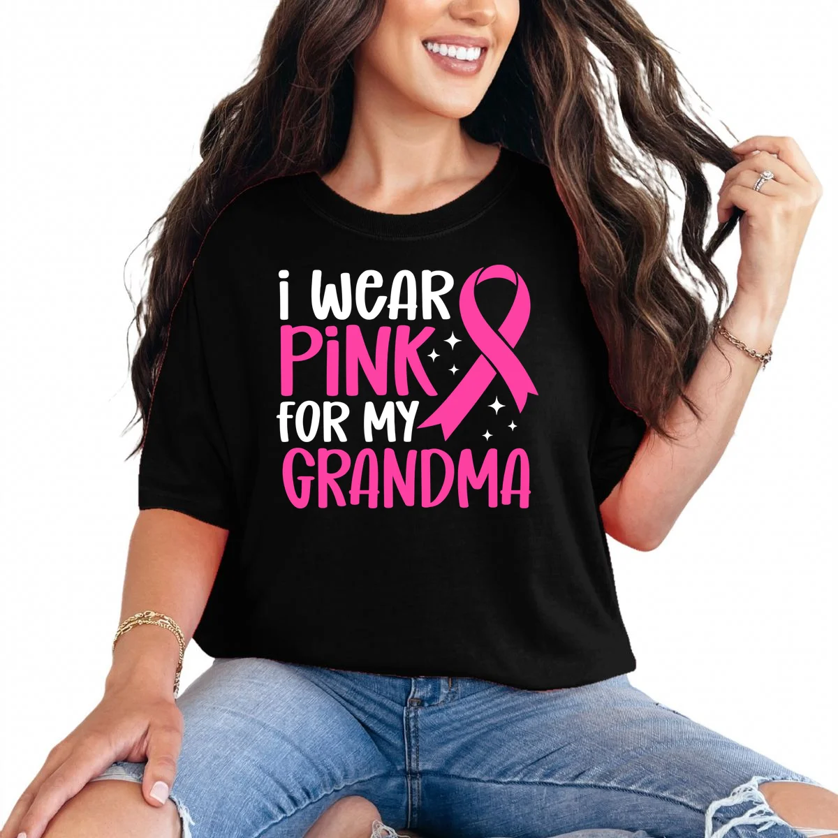 I Wear Pink For My Custom Text Personalized Breast Cancer Awareness Custom Name T-Shirt - Front