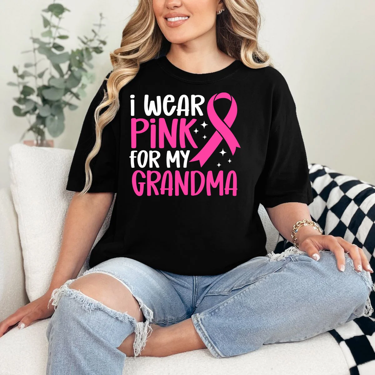 I Wear Pink For My Custom Text Personalized Breast Cancer Awareness Custom Name T-Shirt - Front 1