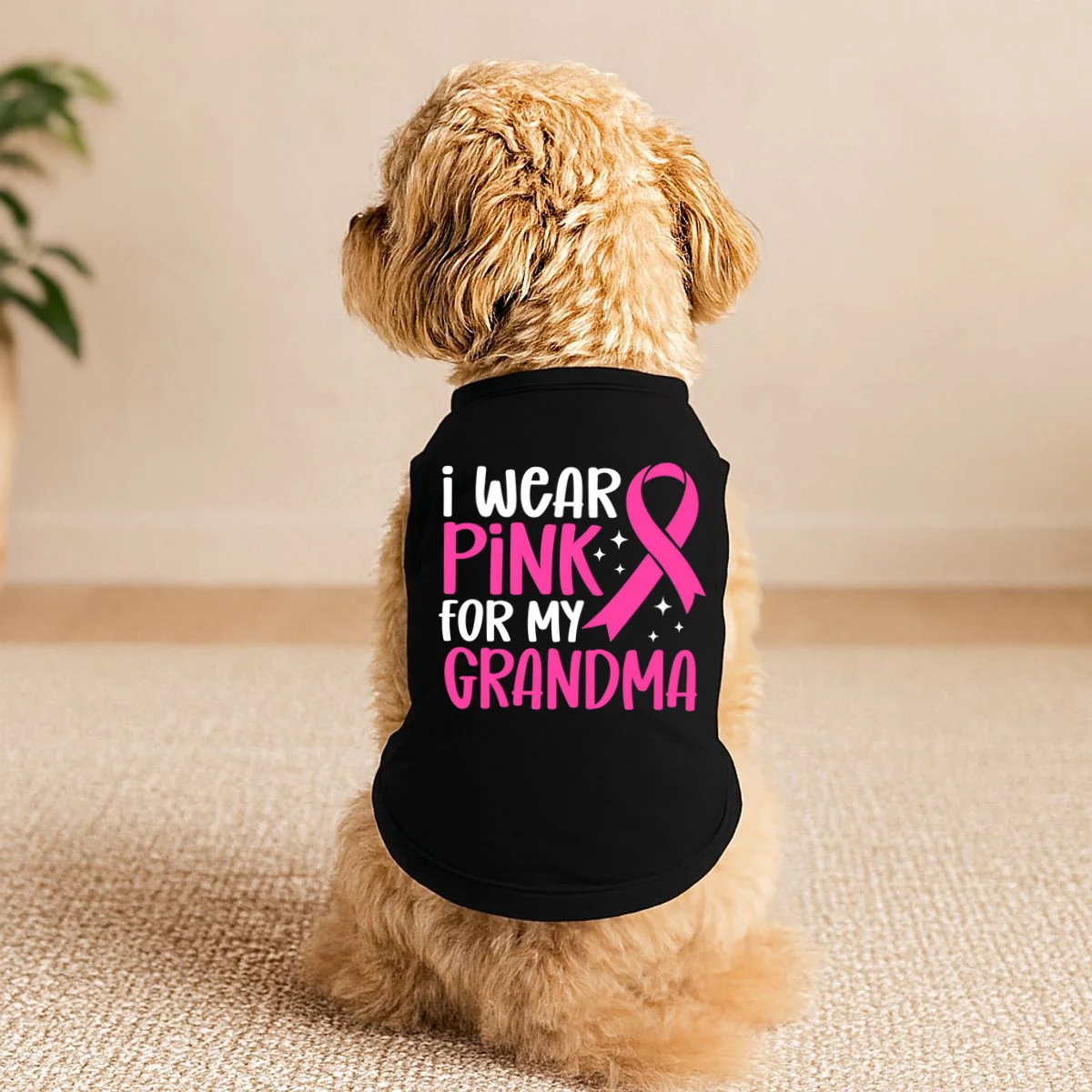 I Wear Pink For My Custom Text Personalized Breast Cancer Awareness Custom Name Doggie Tank - Front 1