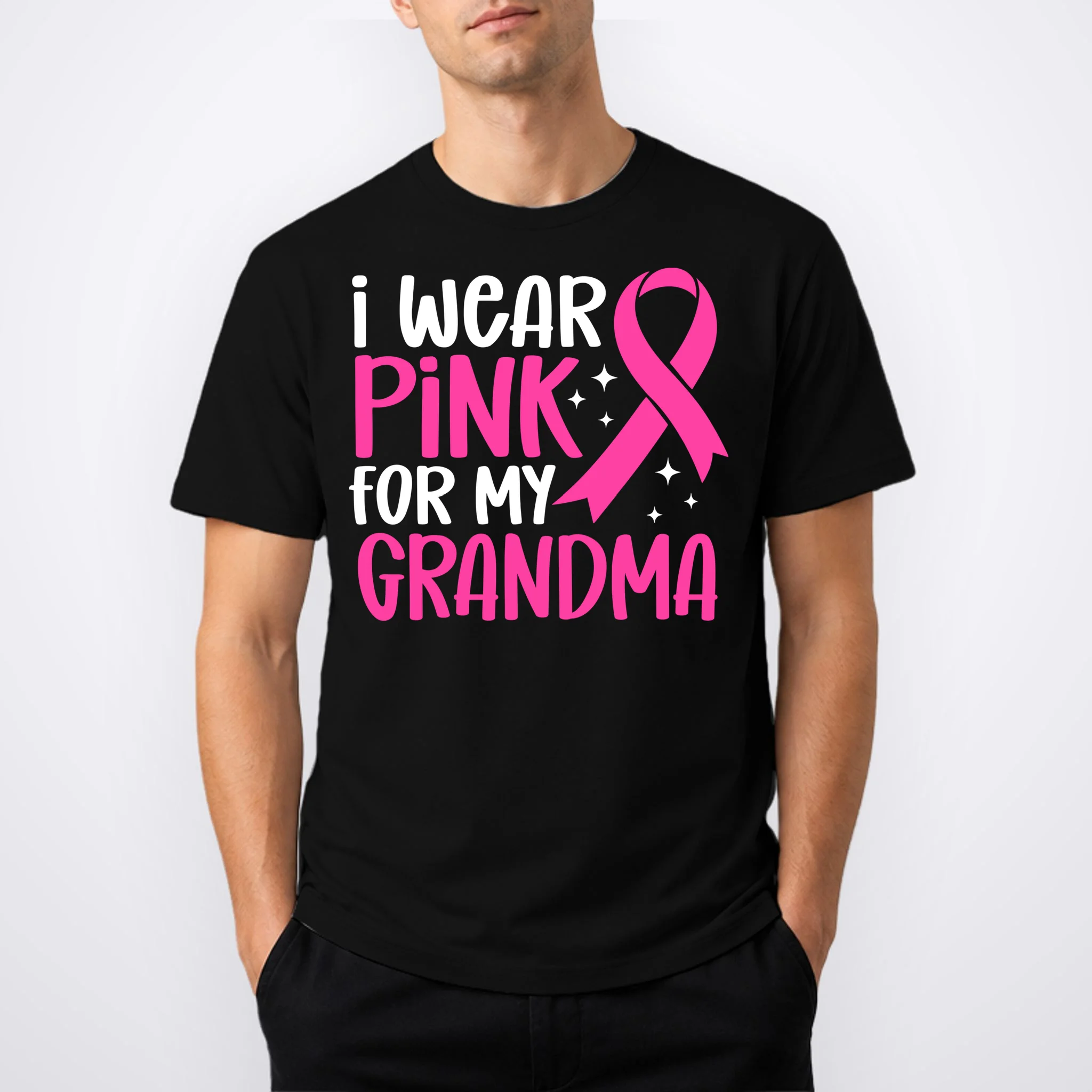 I Wear Pink For My Custom Text Personalized Breast Cancer Awareness Custom Name Men's T-Shirt - Front 1