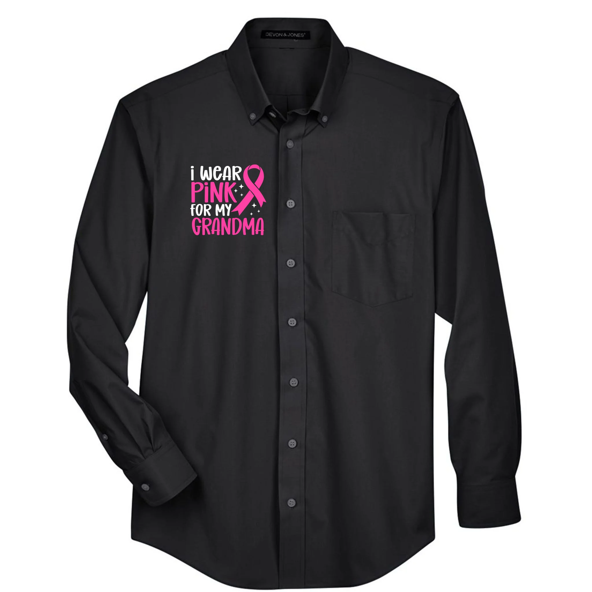 I Wear Pink For My Custom Text Personalized Breast Cancer Awareness Custom Name Men's Button Up - Front