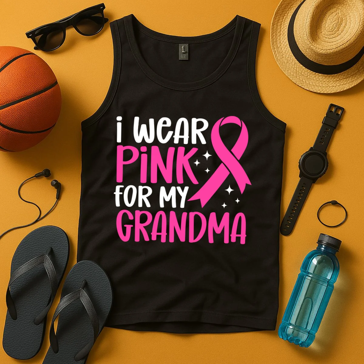 I Wear Pink For My Custom Text Personalized Breast Cancer Awareness Custom Name Tank Top - Front 3