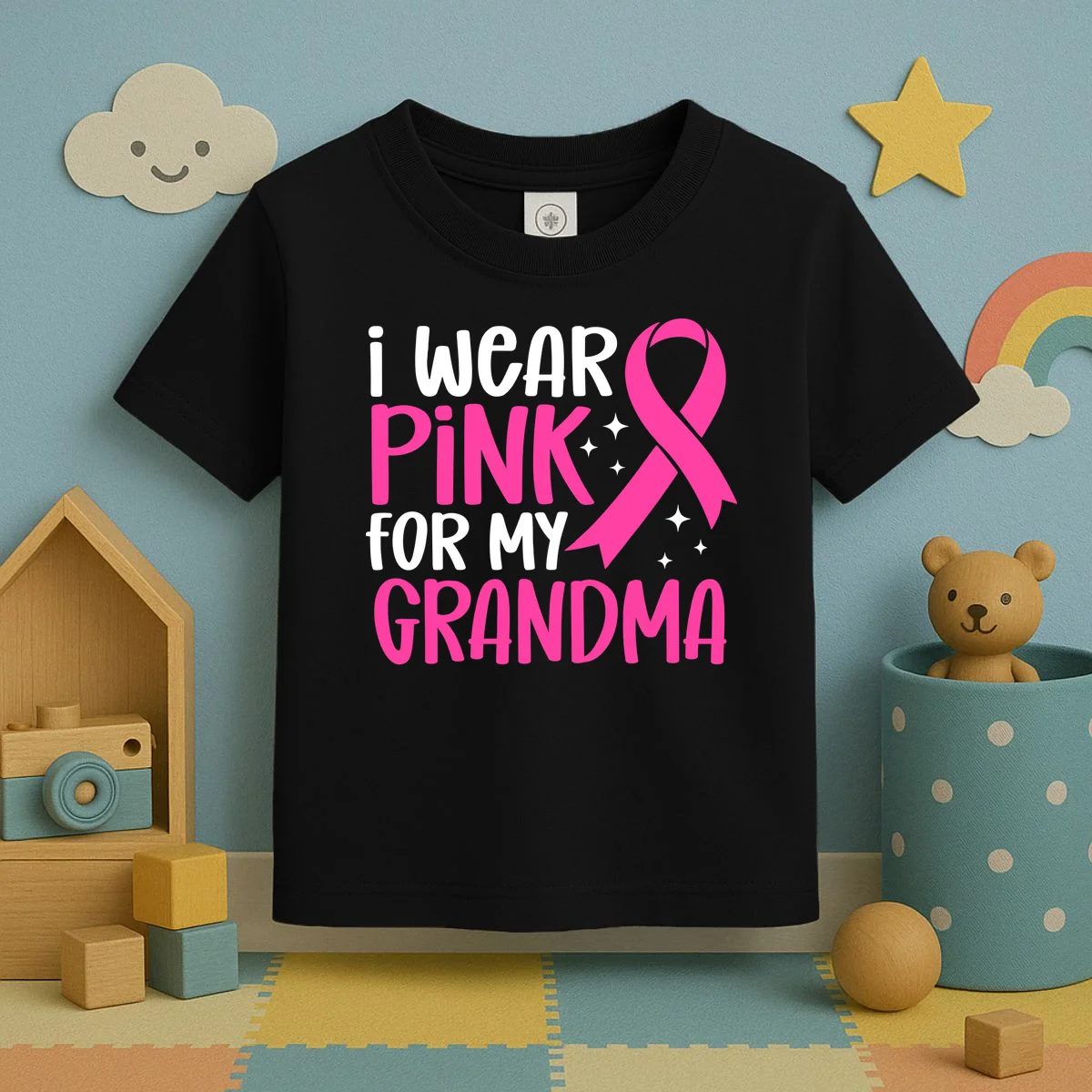 I Wear Pink For My Custom Text Personalized Breast Cancer Awareness Custom Name Toddler T-Shirt - Front 2