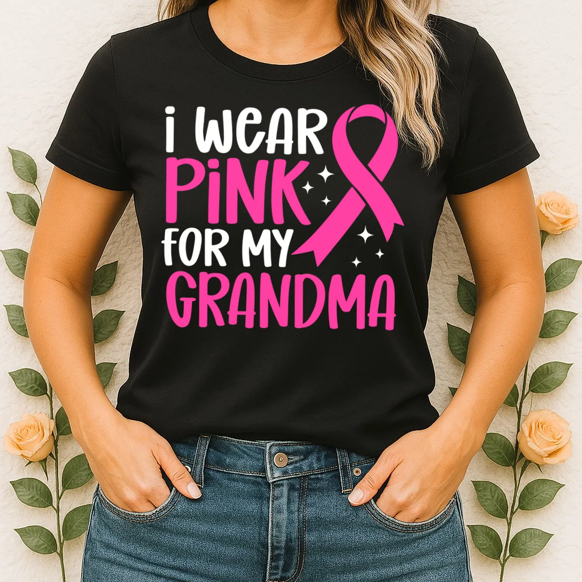 I Wear Pink For My Custom Text Personalized Breast Cancer Awareness Custom Name Women's T-Shirt - Front 1
